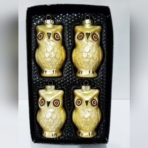Christmas Blown Glass OWL Glitter Ornaments